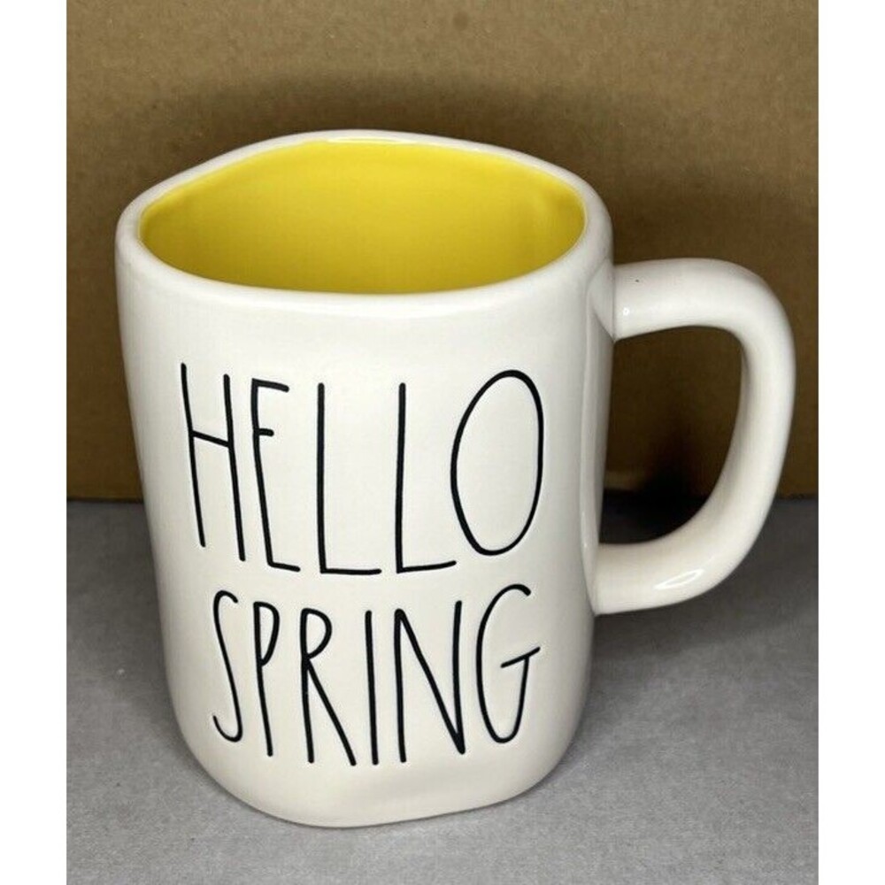 Rae Dunn Hello Spring Coffee Tea Hot Cocoa Mug White Yellow